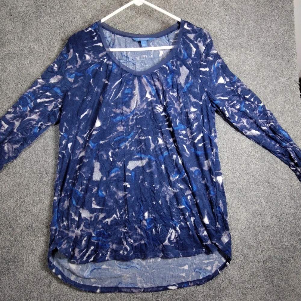 Simply Vera Vera‎ Wang Blue Tie Dye Long Sleeve T-Shirt High Low Hem Size Large